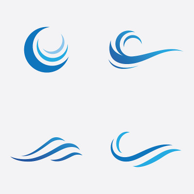 蓝色波浪标志向量。水波插图模板设计