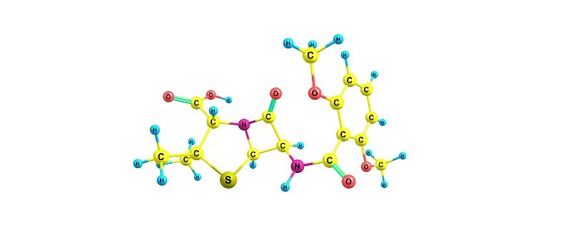 甲氧西林分子结构孤立于白色