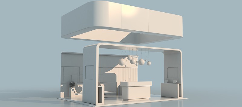 一个白色展览设计的3d效果图