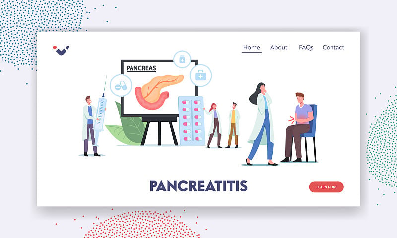 胰腺炎诊断，胰腺疾病症状登陆页面模板。医生角色照顾生病的病人