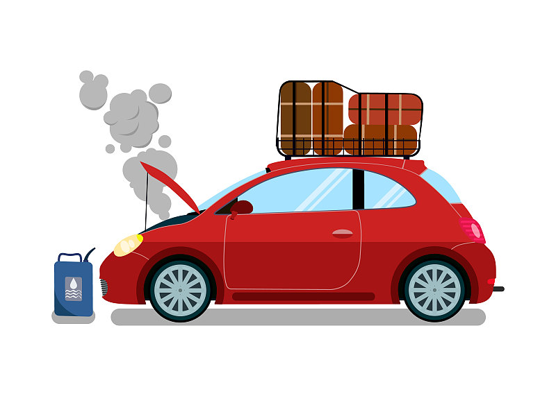 破碎旅行汽车平面矢量插图