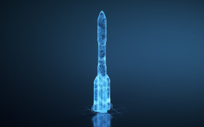 火箭与蓝色背景，3d渲染。
