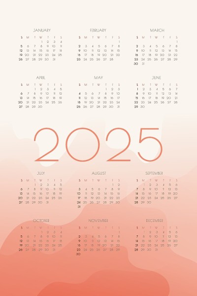 2025年日历与珊瑚梯度形状