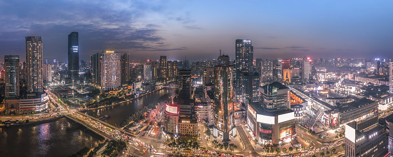 航拍宁波市天际线夜景