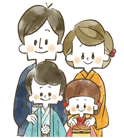 一家人穿着日本和服