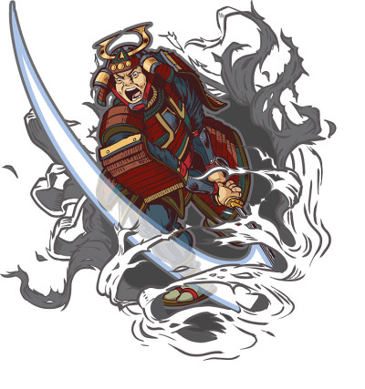 武士斩杀通过背景矢量插图