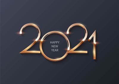 发光的金光新的2021年数字符号在灰色的背景。欢度寒假圣诞装饰快乐。矢量2021新年插图。