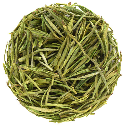 安吉白茶绿茶在圆形俯视