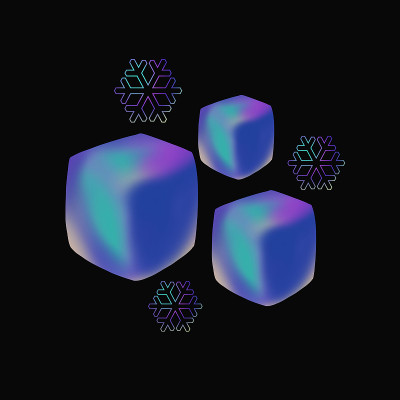 三个冰块和雪花符号孤立在黑色背景上。