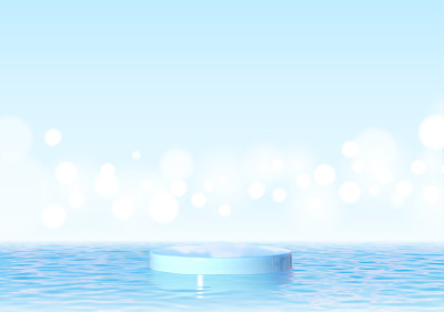 Vector 3D realistic round podium on water backgrou