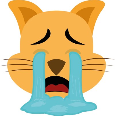 矢量emoticon插图卡通猫的头与悲伤的表情和哭泣