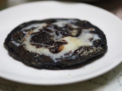 Charcoa Crispy Roti with condensed milk in white p