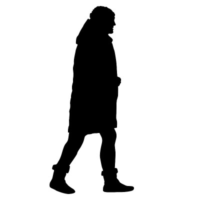 Silhouette of a walking girl on a white background