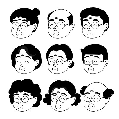 老人的手画脸。