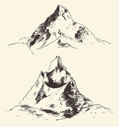 山脉轮廓雕刻矢量手画