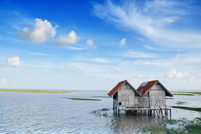 泰国沼泽上的小屋