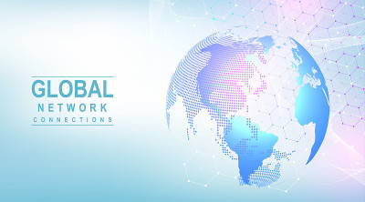 业务全球网络连接。世界地图的点和线组成概念的全球业务。全球互联网技术。大数据可视化。矢量插图。