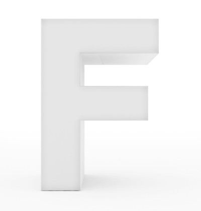 字母F 3d白色孤立在白色上
