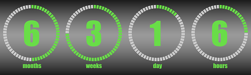 Timer, countdown. Month, week, day, hour.