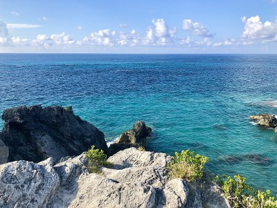 在百慕大马蹄湾的悬崖上俯瞰海洋
