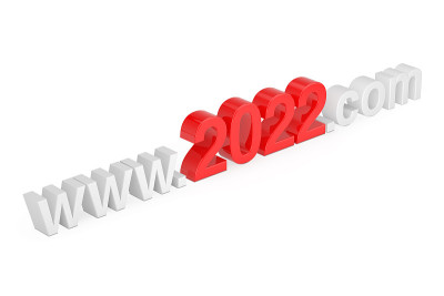 2022年新年概念。WWW 2021 Com站点名称。3d渲染