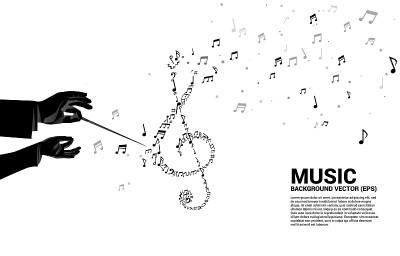 Vector silhouette of conductor hand with music mel