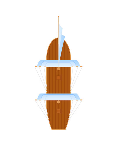 Sailing ancient wooden ship. Sea transport for tra