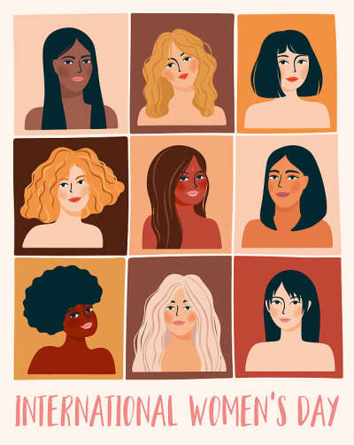 国际妇女日。向量插图的妇女不同的民族和文化。