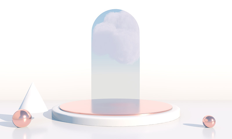 背景3d渲染平台和最小的云场景，最小的产品显示背景。