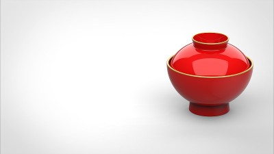 日本碗右红3d渲染