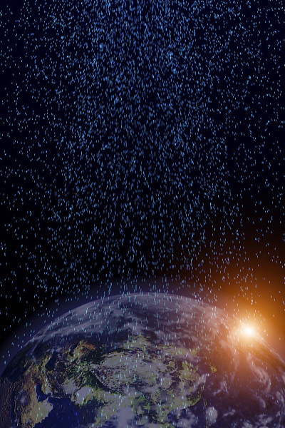 三维地球和宇宙空间恒星轨道构成了一个抽象的背景，其中蕴含着数据交换和全球网络的概念和思想