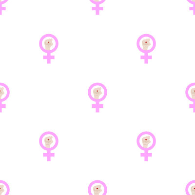 无缝图案与女性抵抗符号上的白色背景。女性的象征。女孩的力量。女权主义的概念。矢量插图设计，网页，包装