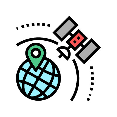 卫星地球定位引脚颜色图标矢量插图