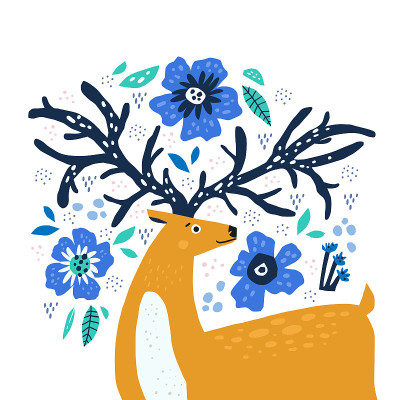 鹿卡通手绘插图