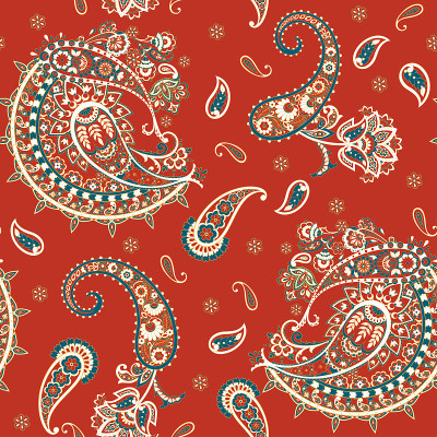在锦缎风格的佩斯利花矢量插图。无缝的背景