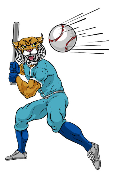 野猫棒球运动员吉祥物挥棒