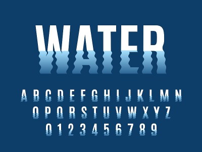 波字体。波纹水反射英文字母，波浪形字母和数字变形，液体变形简单文字，下部波动排版。向量孤立abc集