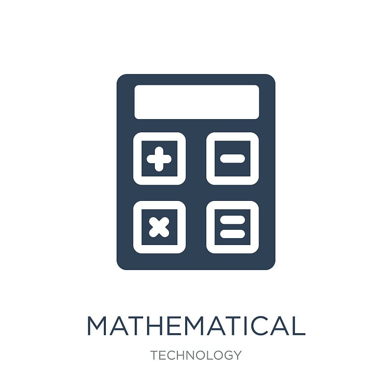 数学运算矢量图标白色背景，数学运算潮流填充图标从科技收藏，数学运算矢量插图