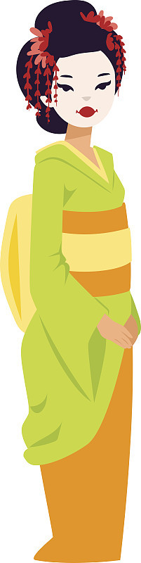 向量集日本艺妓女孩。