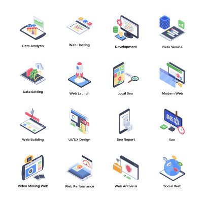 Website Development Isometric Icons