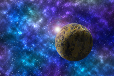幻想与行星对星空的深背景。宇宙天体的天空。抽象的空间背景。外太空。夜景。宇宙辐射的声音