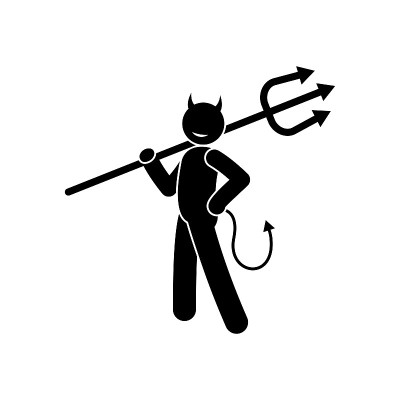 滑稽的魔鬼漫画，有角的恶魔图标与三叉戟