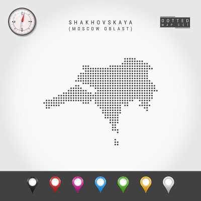 向量点地图的Shakhovskaya，莫斯科州。向量指南针。彩色地图针