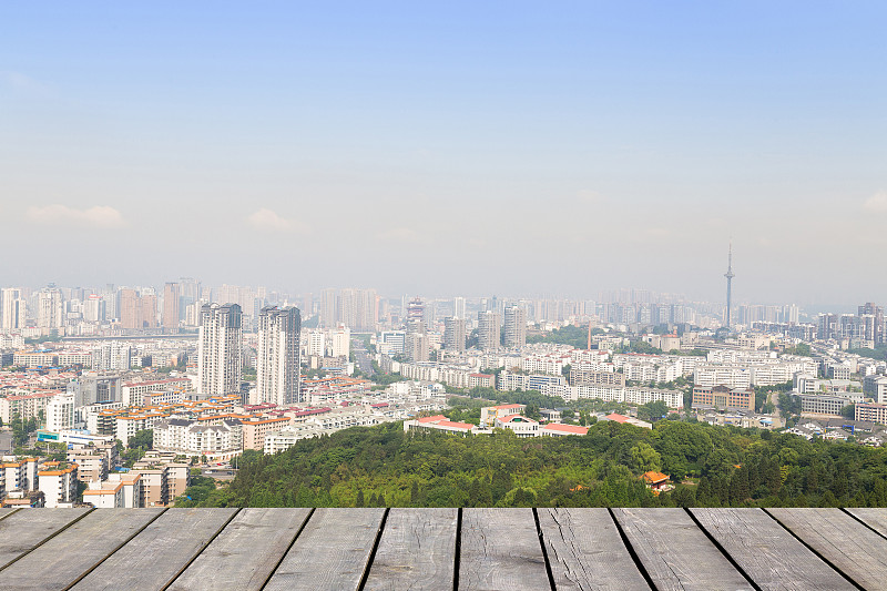 绵阳，中国，城市全景与蓝天