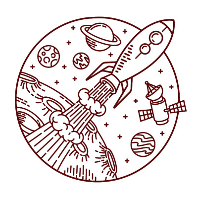 火箭冒险线插图矢量插图