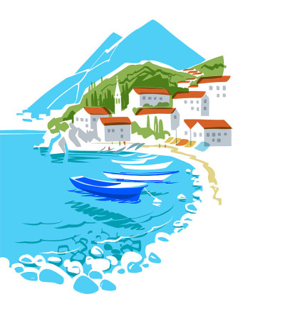 海边的传统房屋和船只