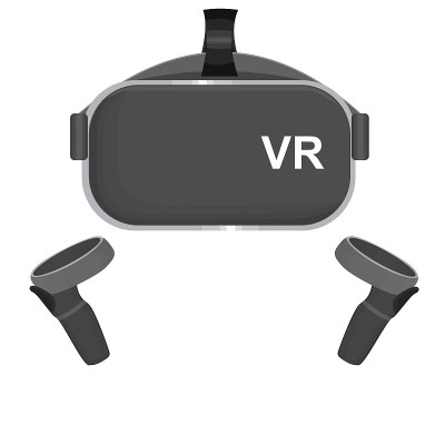 VR游戏眼镜耳机矢量图标与控制器