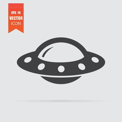 UFO图标在灰色背景上的平面风格孤立。