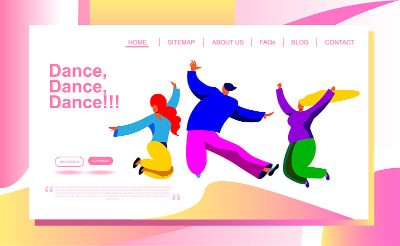 Cartoon character dancing people on Landing page t