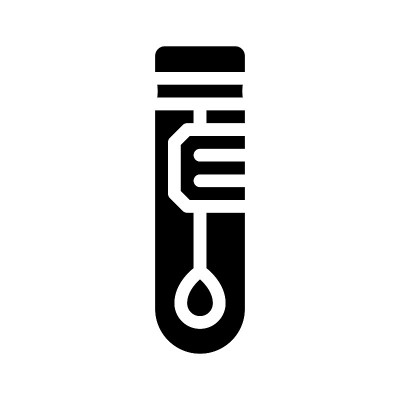 粘在烧瓶分析字形图标矢量插图